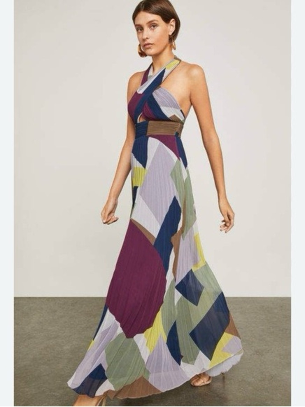 BCBGMaxAzria Multi-Color Geometric Halter Maxi Dress